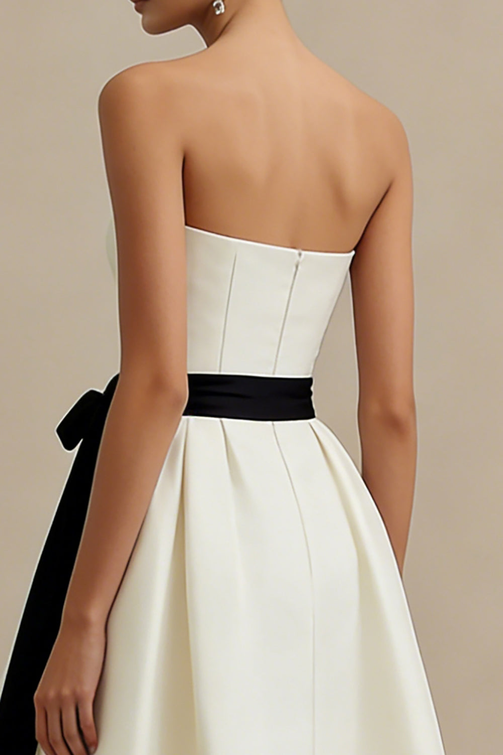 Strapless A Line Satin Maxi White Dress with Bow