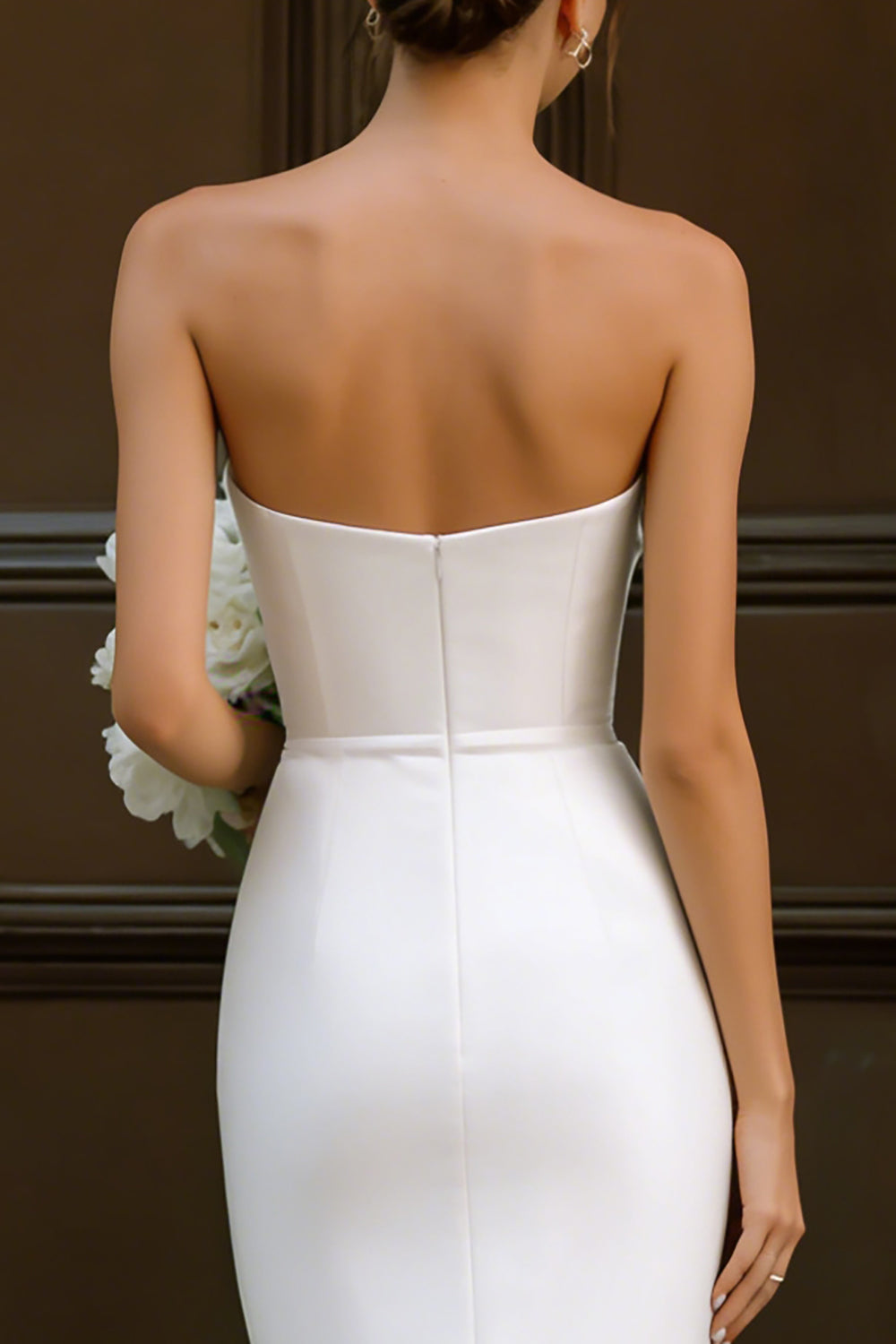 Simple Strapless Bodycon White Midi Engagement Dress