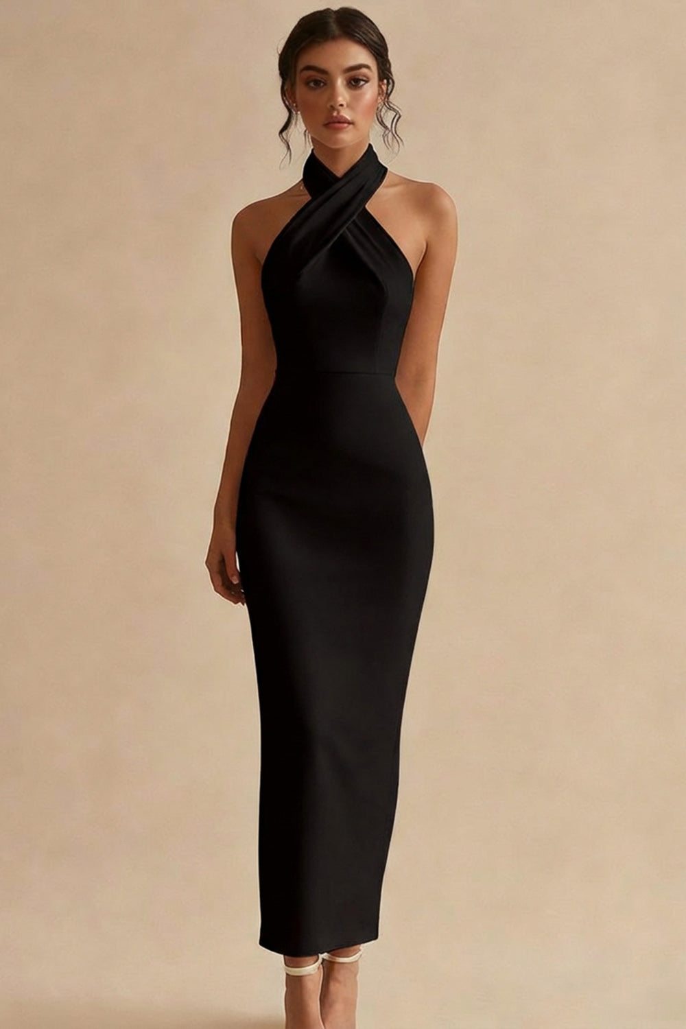 Simple Halter Bodycon Maxi White Dress
