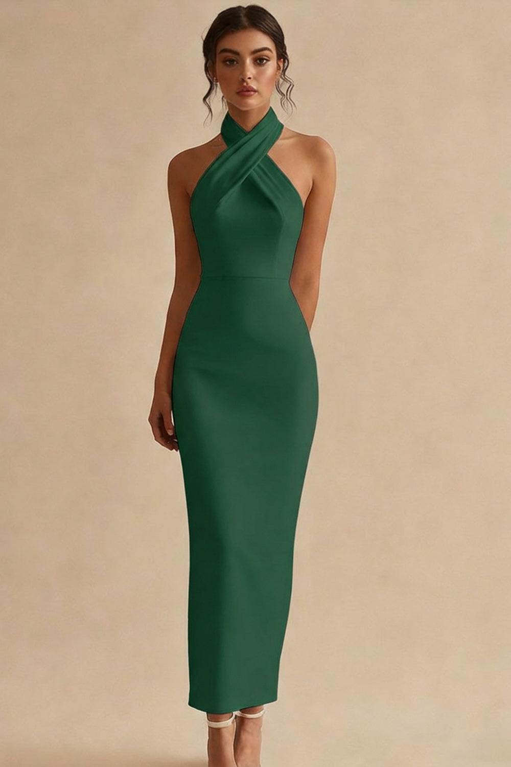 Simple Halter Bodycon Maxi White Dress