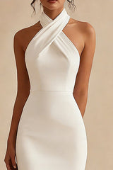 Simple Halter Bodycon Maxi White Dress