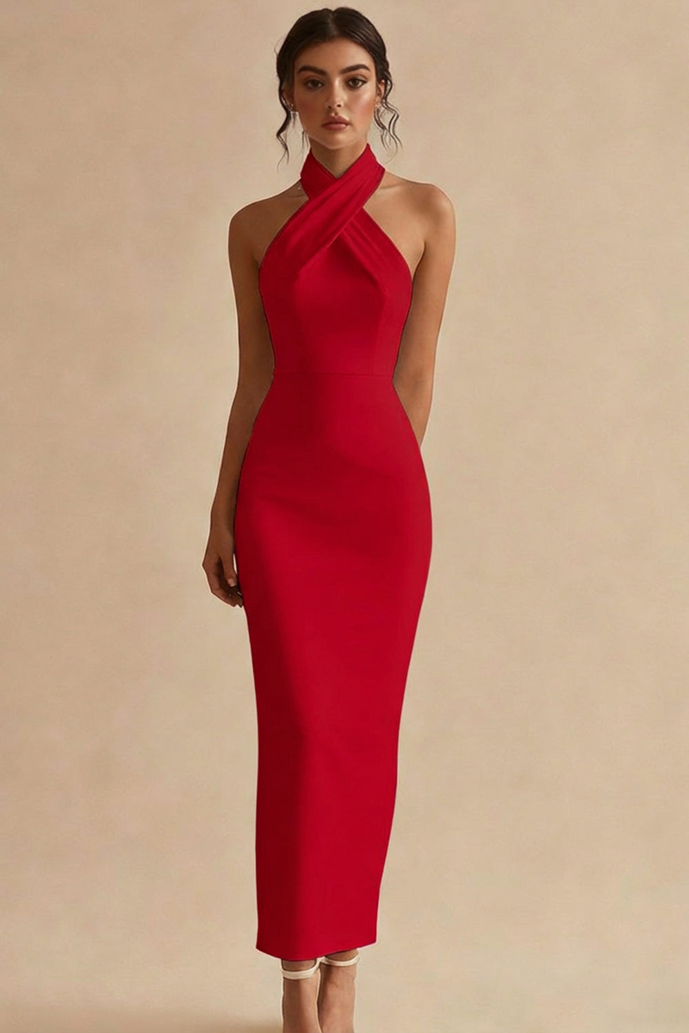 Simple Halter Bodycon Maxi White Dress