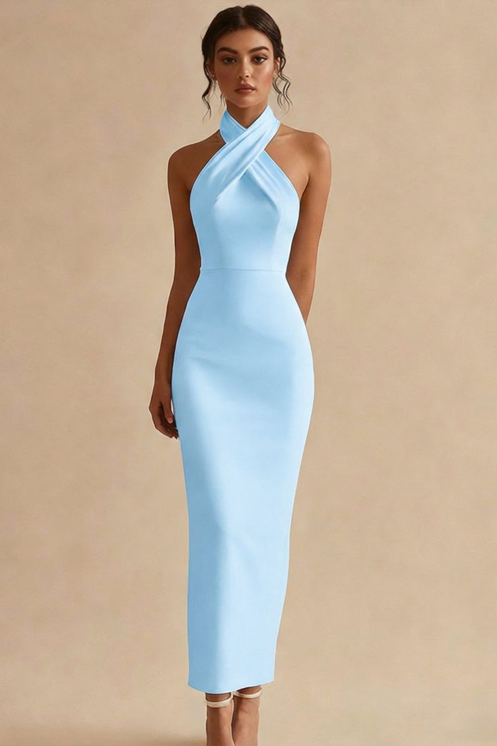 Simple Halter Bodycon Maxi White Dress