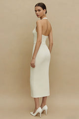 Simple Halter Corset Midi White Dress