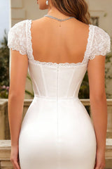 Ivory Bodycon Short Sleeve Corset Midi Formal Dress