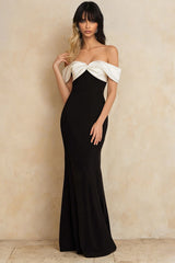 Balck and White Off the Shoulder Mermaid Formal Dress