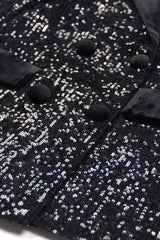 Black Sequin Peak Lapel Double Breasted Prom Blazer