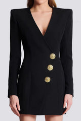 Black Single Breasted Bodycon Blazer Dress