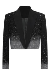 Peak Lapel Black Beaded Women Prom Cropped Blazer