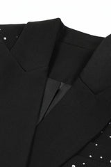 Peak Lapel Black Beaded Women Prom Cropped Blazer