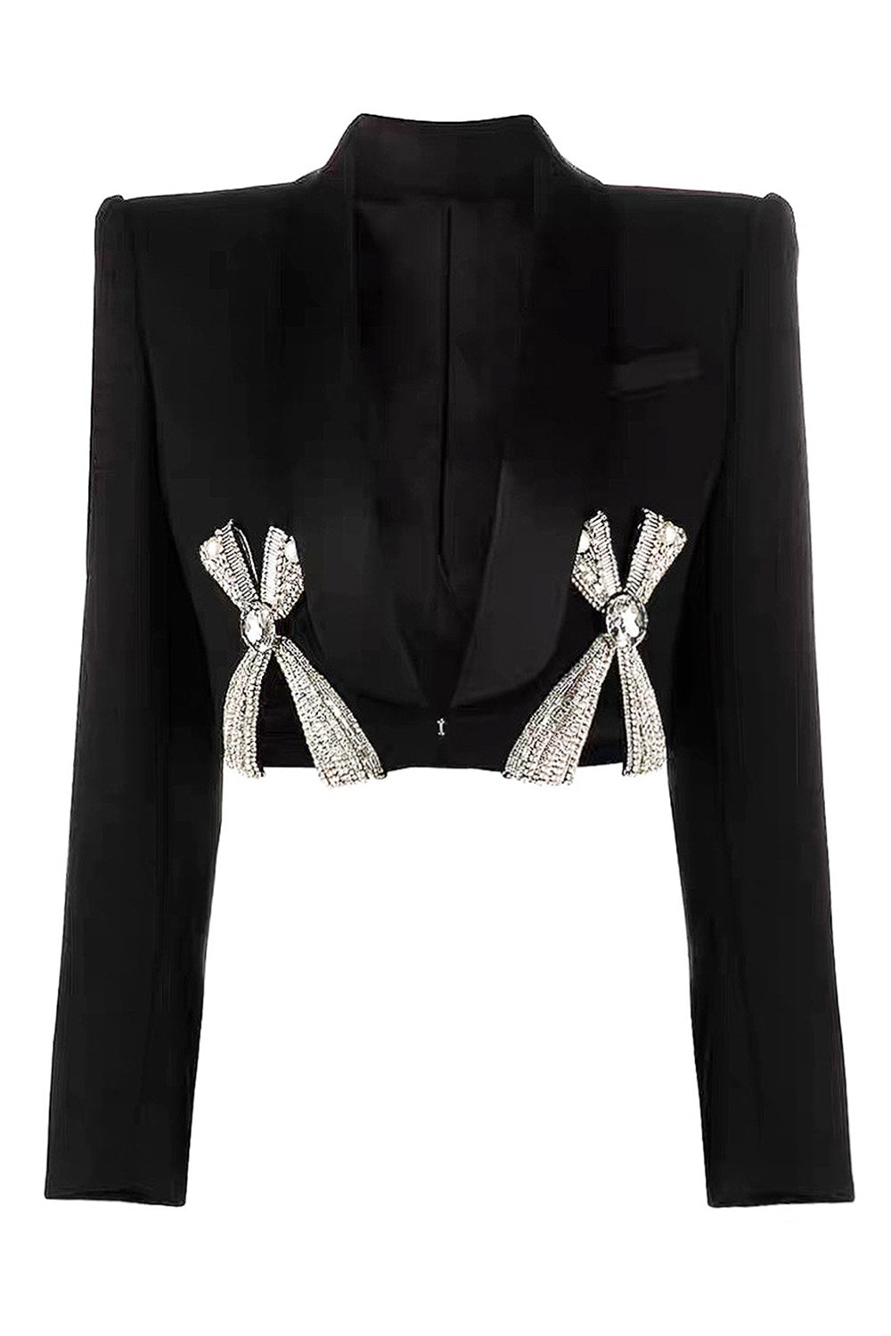 Black Shawl Lapel Prom Cropped Blazer With Bows