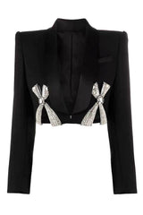 Black Shawl Lapel Prom Cropped Blazer With Bows