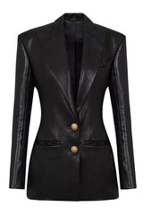 Black Peak Lapel Women Leather Jacket