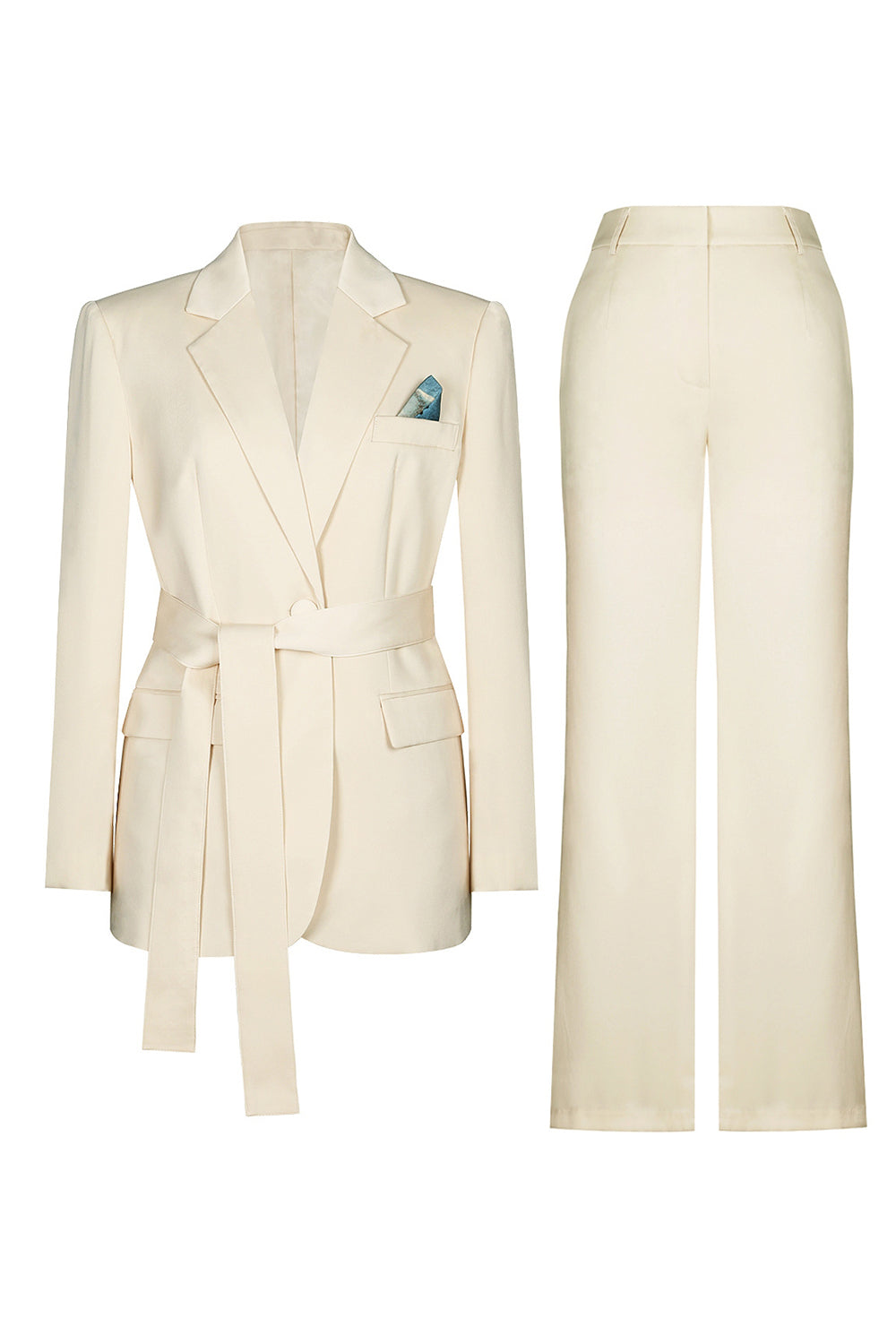 2 Piece Notched Lapel Ivory Women Suits With Belt
