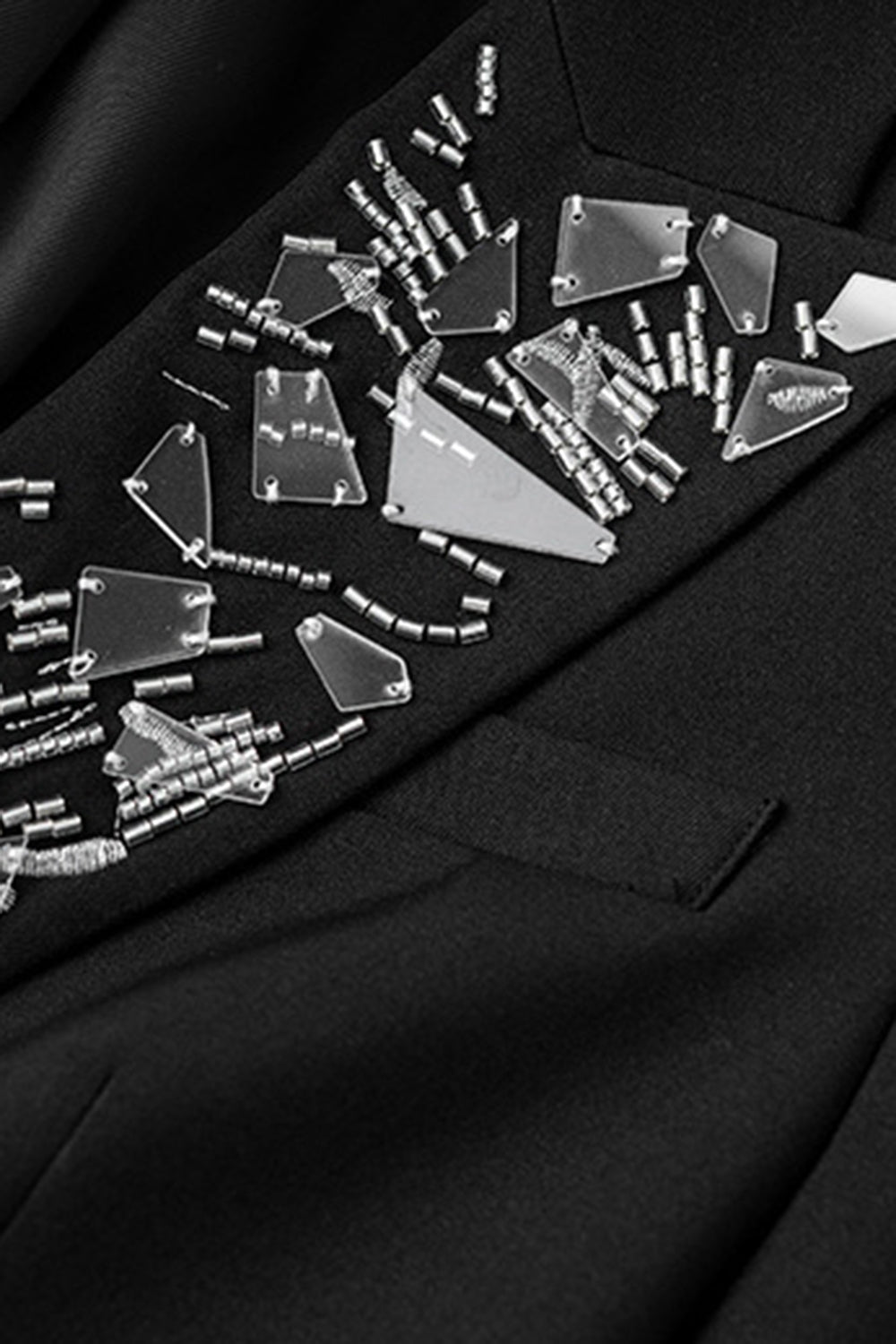 Peak Lapel Black One Button Prom Blazer With Mirrors