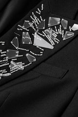 Peak Lapel Black One Button Prom Blazer With Mirrors