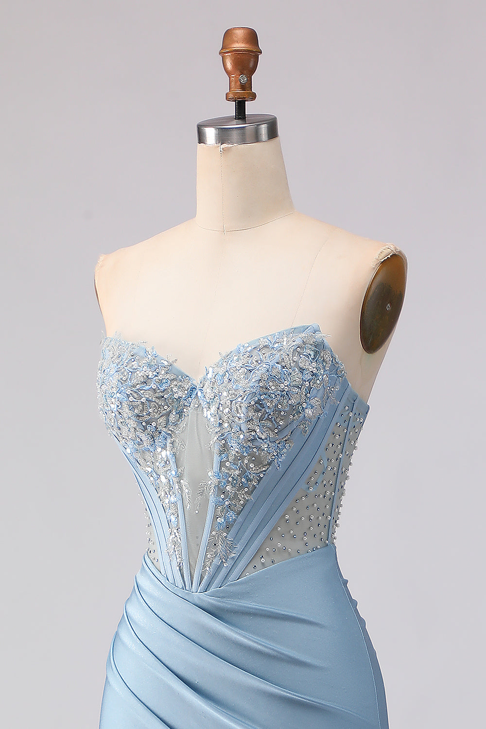 Sky Blue Corset Strapless Mermaid Maxi Prom Dress