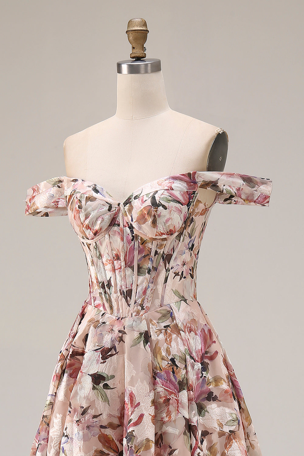 Off the Shoulder Corset Desert Rose Floral Prom Dress