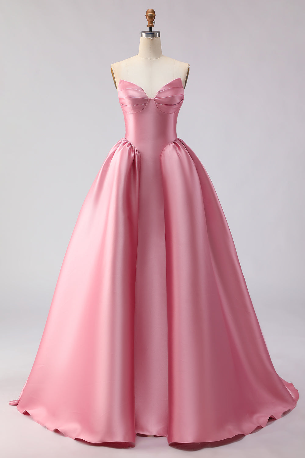 Pink Satin Ball Gown Strapless Prom Dress