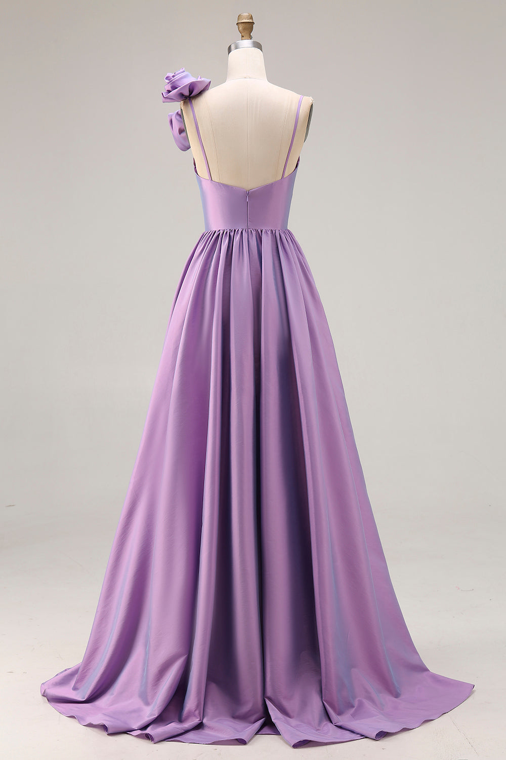 Purple 3D Flowers A Line Pleated Prom Dress