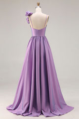 Purple 3D Flowers A Line Pleated Prom Dress