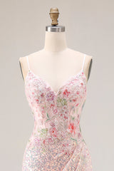 Sparkly Pink Beaded Mermaid Corset Prom Dress