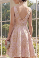 Floral Blush A Line Brocade Wedding Guest Dress