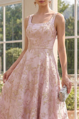 Floral Blush A Line High Low Brocade Wedding Guest Dress