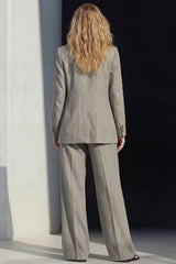 2 Piece Grey Notched Lapel Women's Linen Suits with Pockets