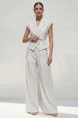 Notched Lapel White 2 Piece Stripe Women's Linen Suits