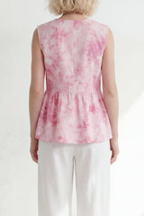 Pink 2 Piece Printed Sleeveless Women's Linen Suits