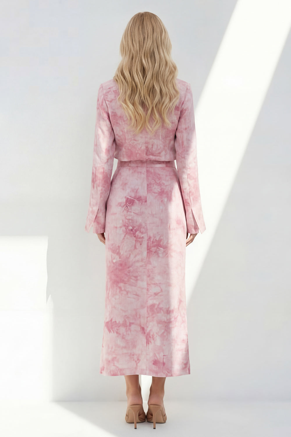 Pink 2 Piece Notched Lapel A Line Women's Linen Suits