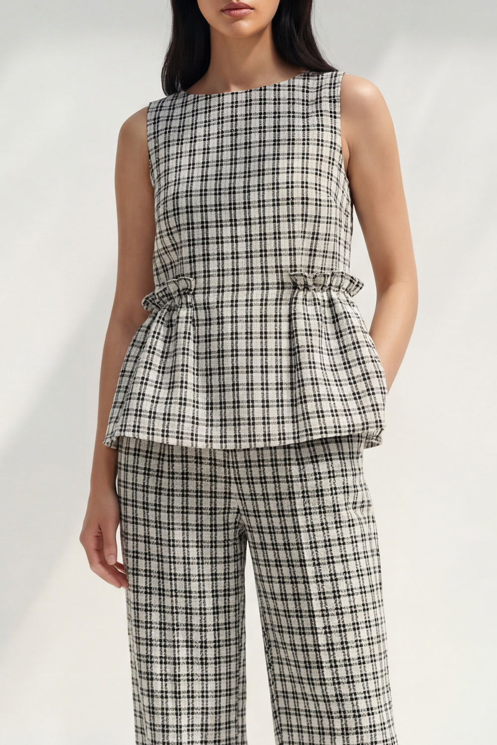 Plaid BLack White Grid 2 Piece Women's Linen Suits