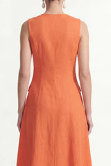 A Line Orange V Neck Sleeveless Midi Work Dress