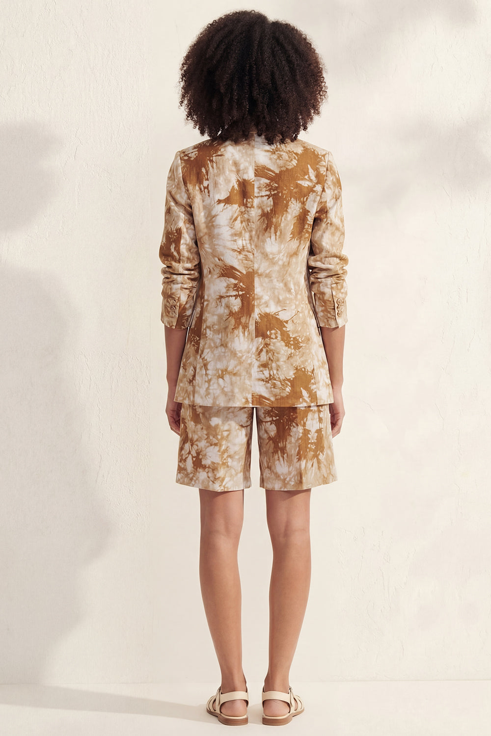 Notched Lapel Blue 2 Piece Printed Women's Linen Suits
