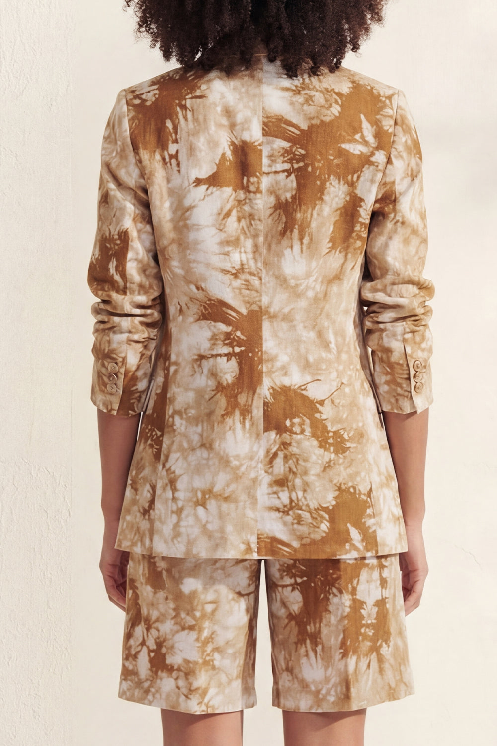 Notched Lapel Blue 2 Piece Printed Women's Linen Suits