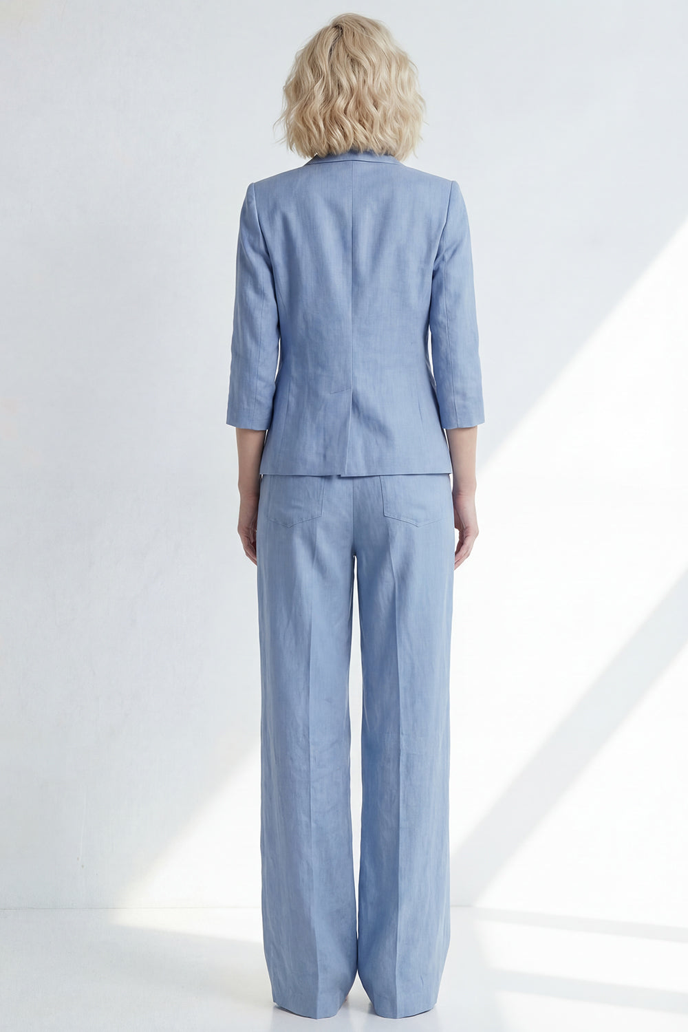 Notched Lapel 2 Piece Dusty Blue Women's Linen Suits