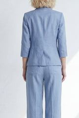 Notched Lapel 2 Piece Dusty Blue Women's Linen Suits
