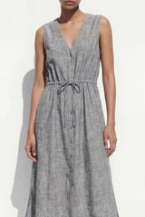 Grey A Line Sleeveless Midi Work Dress with Slit