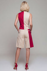 ColorBlock Single Breasted Light Khaki 2 Piece Women Suits