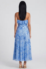 Strapless Ruffled A Line Floral Appliqued Yellow Wedding Guest Dress