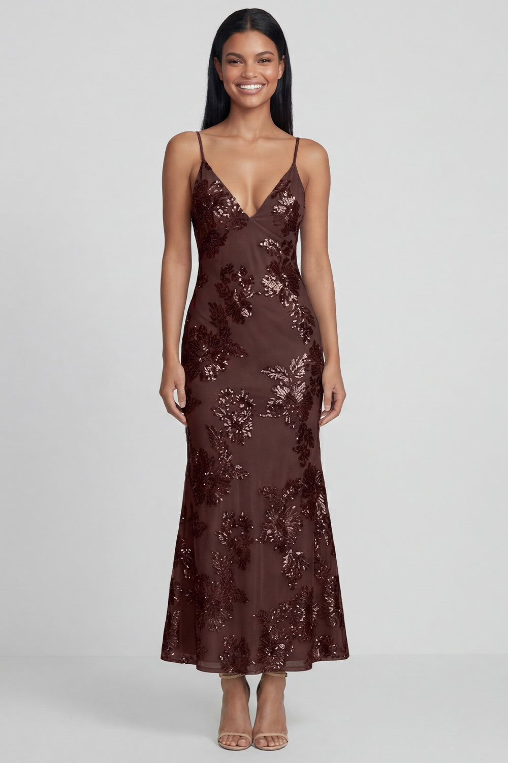 Mermaid Sequin Appliqued Sage Green Wedding Guest Dress