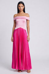 Off the Shoulder Pink and Fuchsia ColorBlock A Line Formal Dress