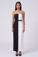 Strapless Black and White ColorBlock Bodycon Formal Dress