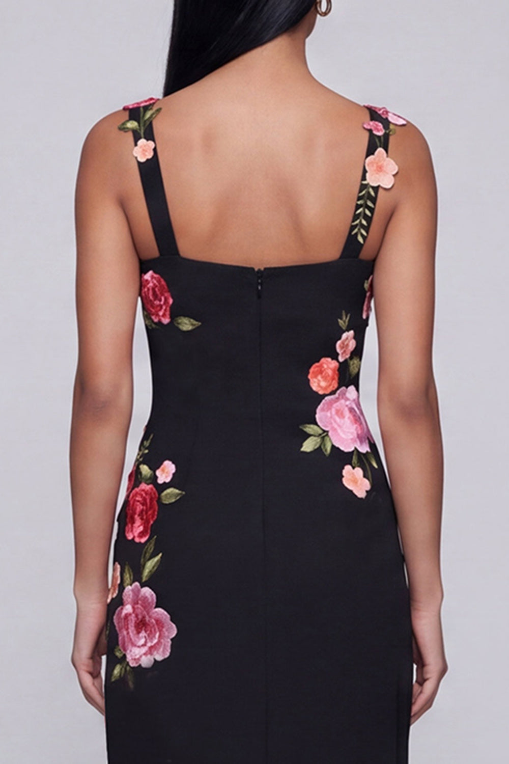 Floral Black Sheath Maxi Wedding Guest Dress with Slit