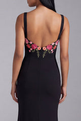 Mermaid Floral Black Maxi Wedding Guest Dress
