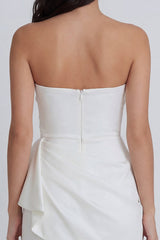 Strapless Ruched Bodycon Mini White Dress