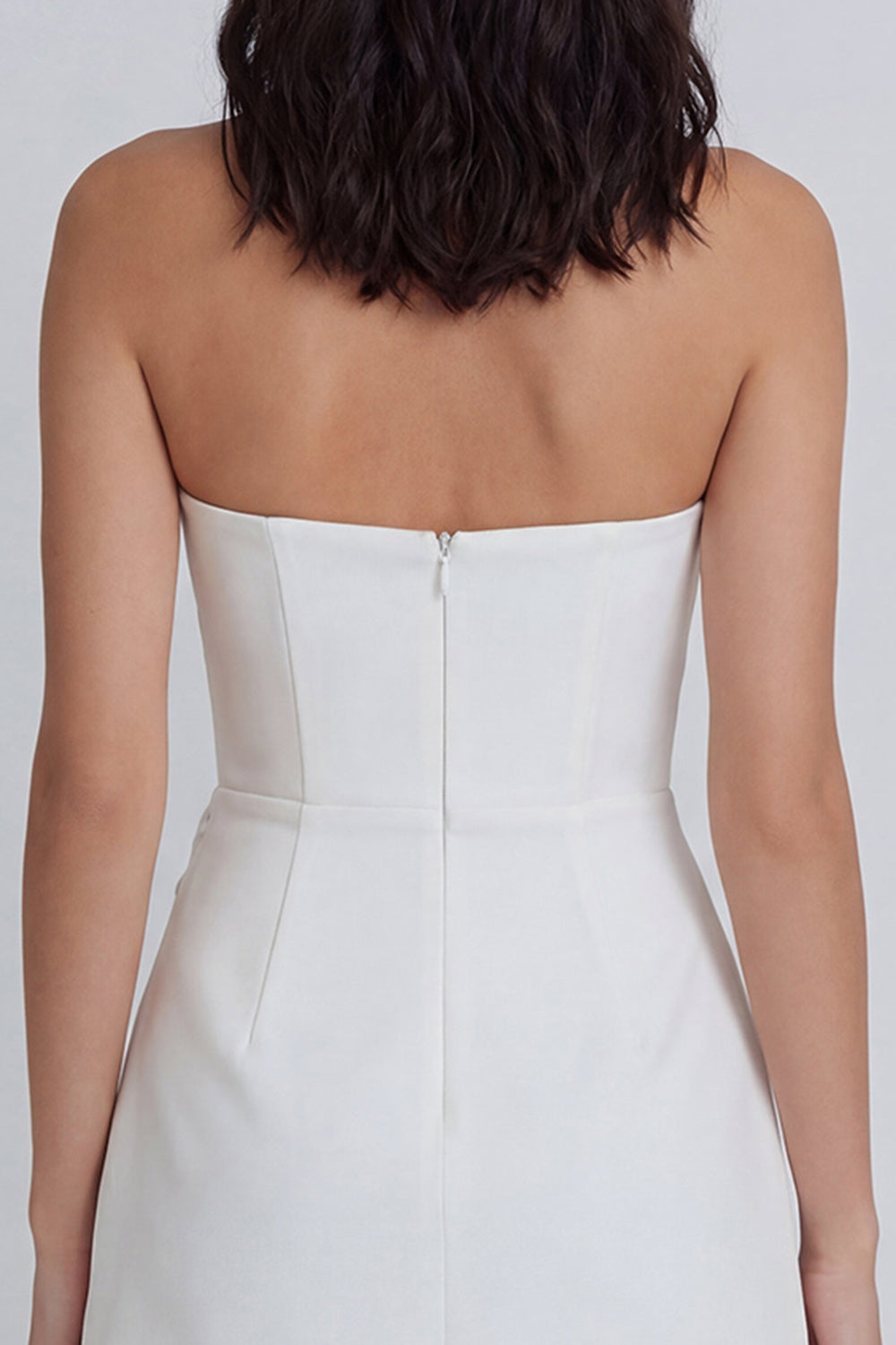 Strapless Ruched A Line Mini White Dress