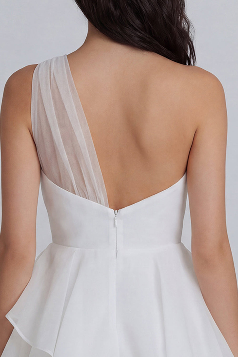 A Line One Shoulder Mini White Dress with Ruffles