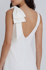Bowed Bodycon Satin Mini White Dress
